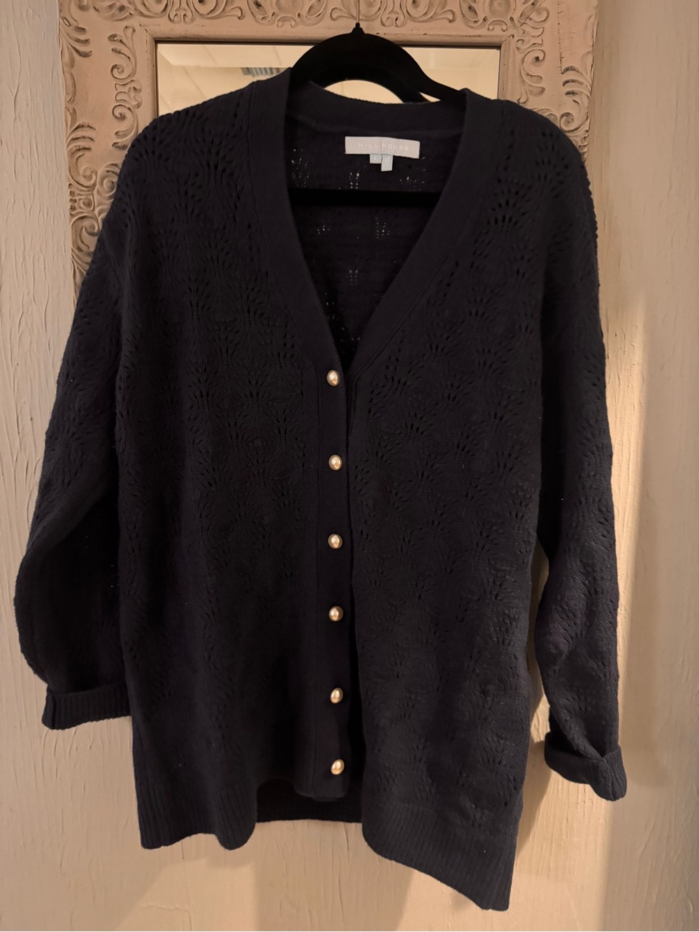 Hill House Navy Knit Cardigan with Pearl Buttons